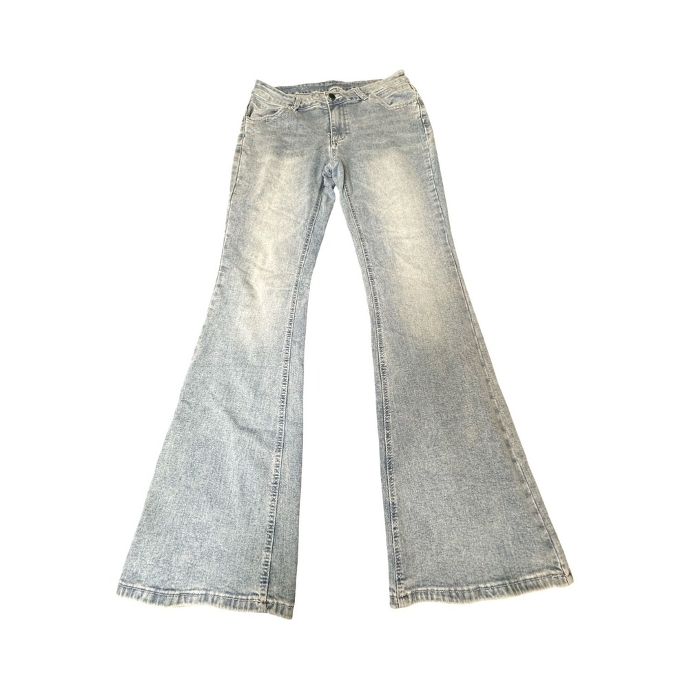 SHEIN Jeans Womens L Light Blue Flare‎ High Rise Stretch Denim Retro Y2K Style